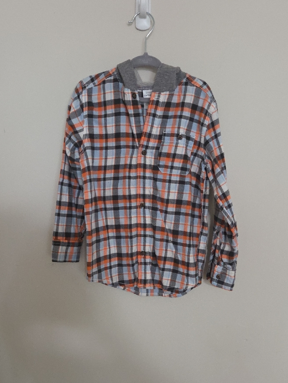 Carter's Hooded Plaid Button-Up Shirt - Orange & Gray